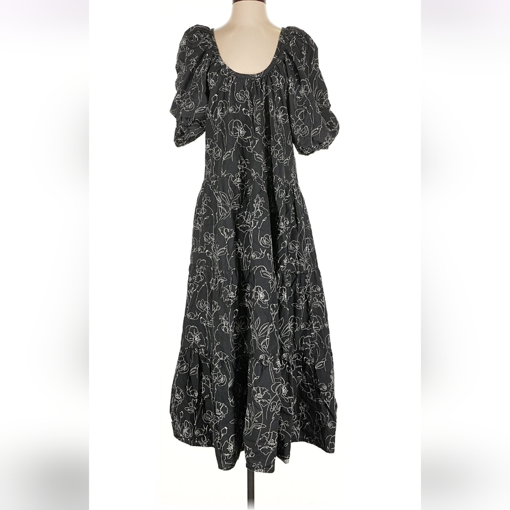 Cost Plus World Market Black Maxi Dress with White Floral Outline